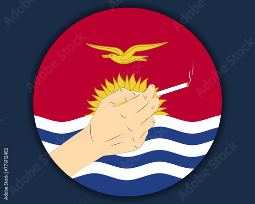 Holding a cigarette with Kiribati flag, smoking and addiction idea