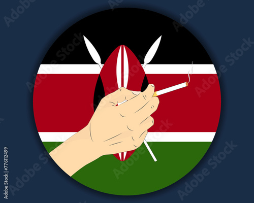 Holding a cigarette with Kenya flag, smoking and addiction idea