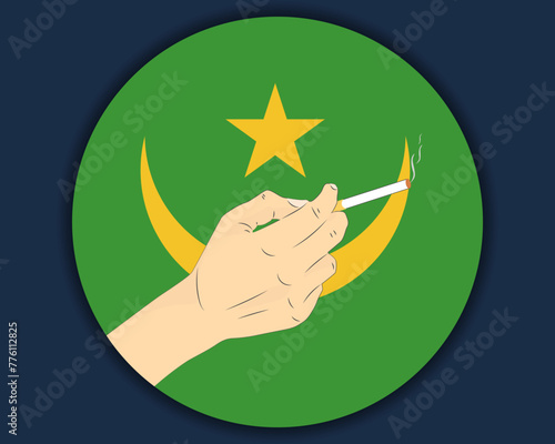 Holding a cigarette with Mauritania flag, smoking and addiction idea