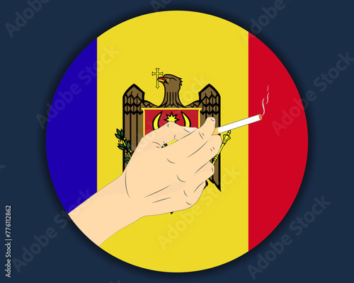 Holding a cigarette with Moldova flag, smoking and addiction idea