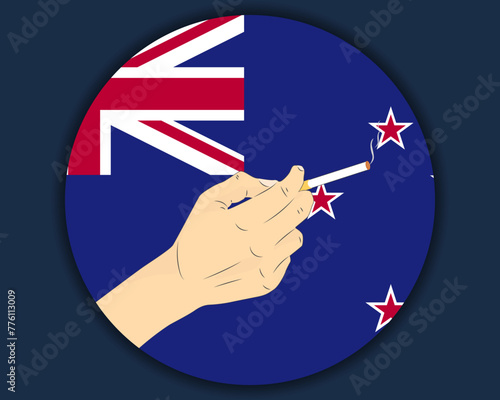 Holding a cigarette with New Zealand flag, smoking and addiction idea