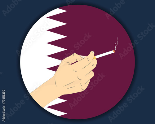 Holding a cigarette with Qatar flag, smoking and addiction idea