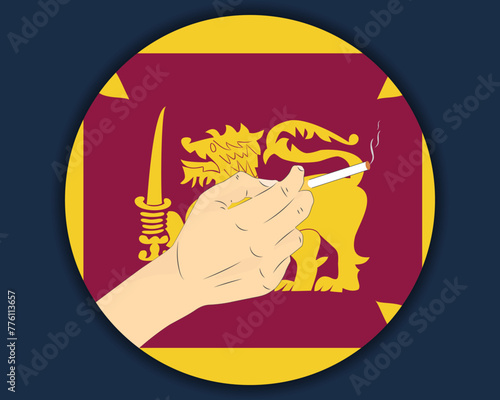 Holding a cigarette with Sri Lanka flag, smoking and addiction idea