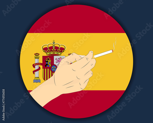 Holding a cigarette with Spain flag, smoking and addiction idea