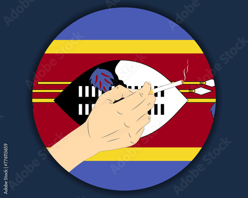 Holding a cigarette with Swaziland flag, smoking and addiction idea