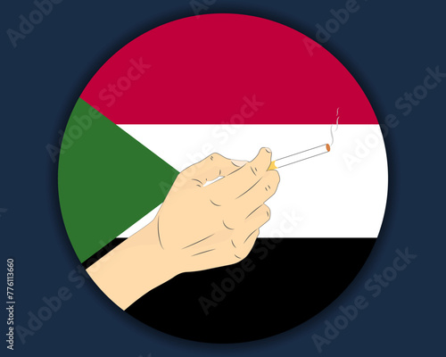 Holding a cigarette with Sudan flag, smoking and addiction idea