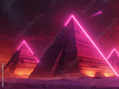 A future where the wisdom of the ancient Egyptian civilization guides humanity among the stars, its teachings glowing in neon aboard every spaceship photo