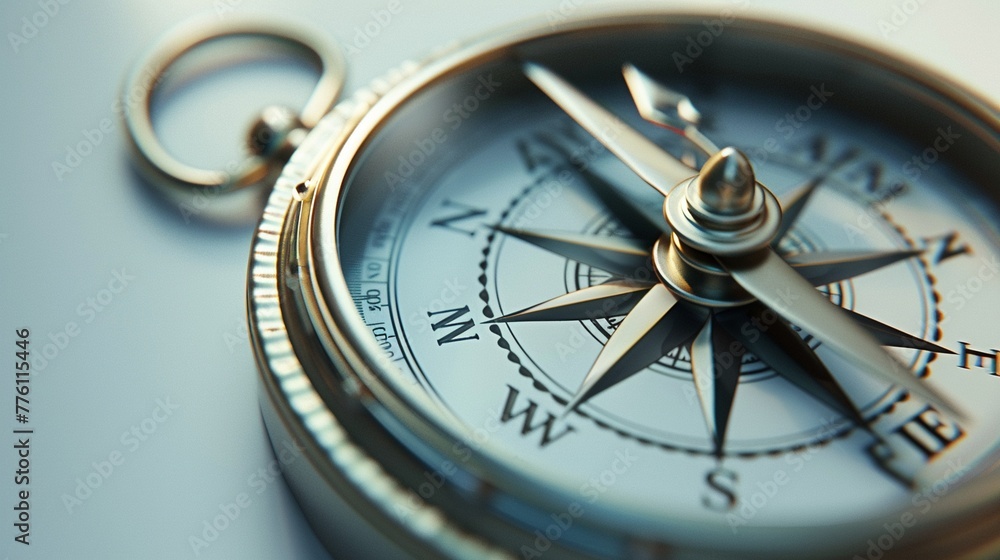 Sleek minimalist compass under soft, diffused lighting on a pure white background, symbolizing clarity in navigation Sleek minimalist compass under soft, diffused lighting on a pure white background, symbolizing clarity in navigation
