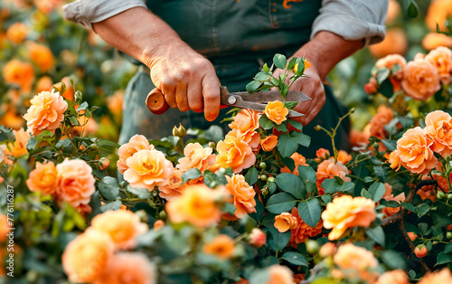 Elderly hands gently care for vibrant orange flowers in a lush garden, symbolizing nurturing and the beauty of age