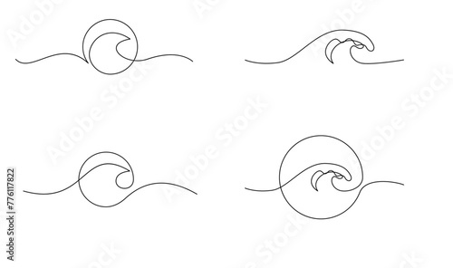 ocean Sea wave one line drawing art continuous line