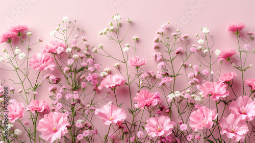 Delicate pink flowers against a soft pastel background  ideal for spring-themed designs and backgrounds.