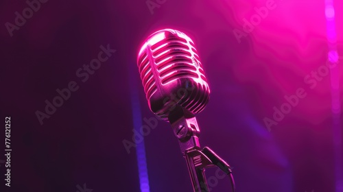 Stand-up concept. Audio microphone retro style on bokeh background. Comedy show or Jazz festival