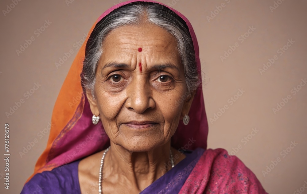 Portrait of an old Indian woman with sad expression on her face Portrait of an old Indian woman with sad expression on her face