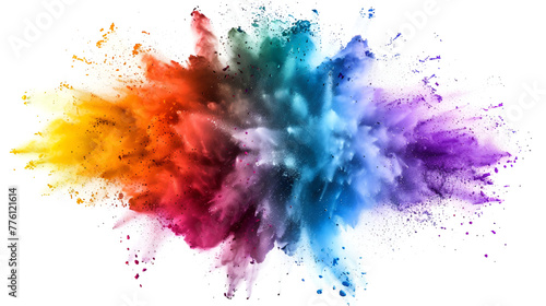colorful mixed rainbow powder explosion isolated on white background ,Explosion of colored powder on white background 