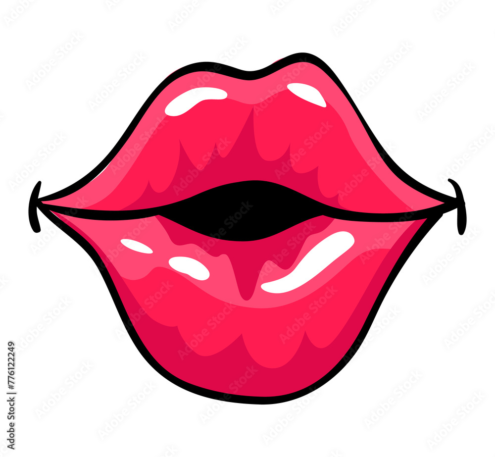 Red lips female. Woman expressed emotion, beauty concept. Modern pop art style, flat design illustration Red lips female. Woman expressed emotion, beauty concept. Modern pop art style, flat design illustration