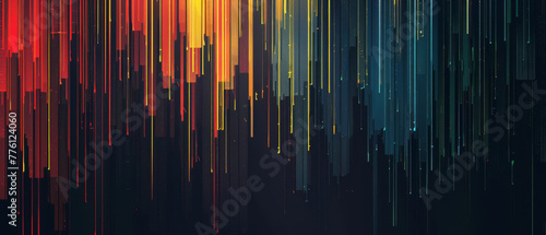 A minimalist dark background with a spectrum of colorful  thin vertical lines