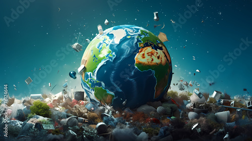 Globe on Pile of Plastic Waste © jiejie