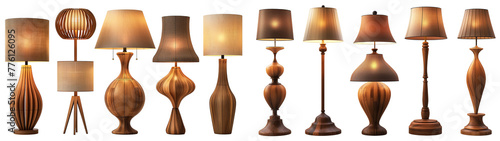 Collection of modern floor lamps for apartment isolated on transparent or white background