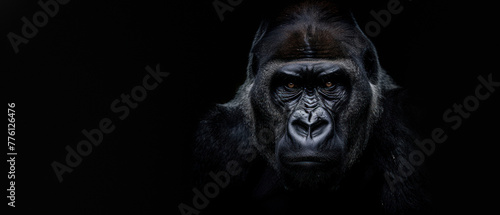 The image accentuates the intricate textures of the gorilla's fur, partially visible in the enveloping darkness, evoking mystery