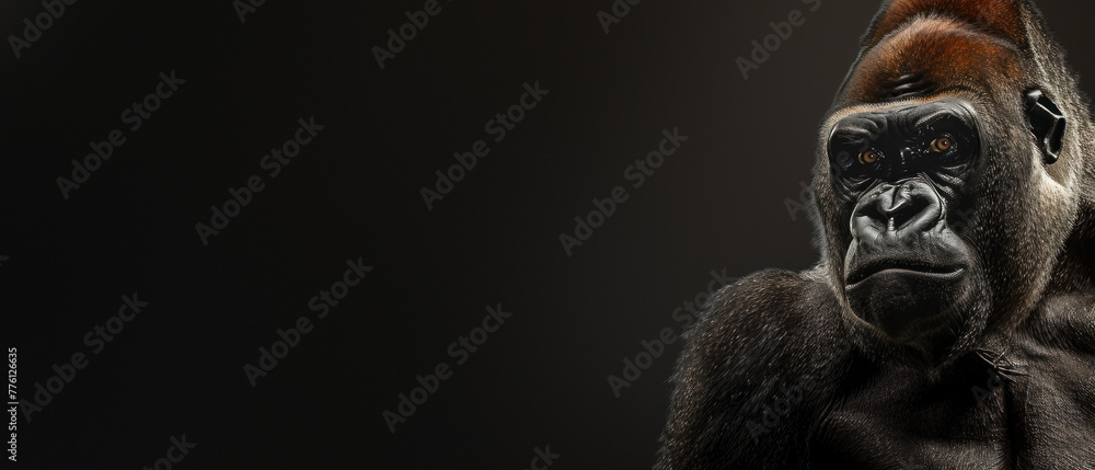 Profile view of a gorilla deep in thought, its detailed fur and facial expression convey a meditative state