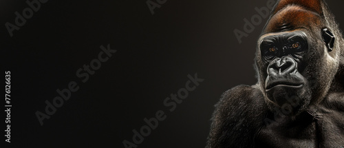 Profile view of a gorilla deep in thought, its detailed fur and facial expression convey a meditative state