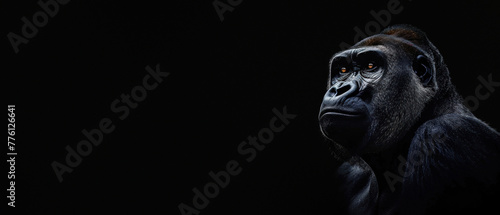 A gorilla's face half-hidden in darkness, creating a mysterious and evocative animal portrait bound by shadow