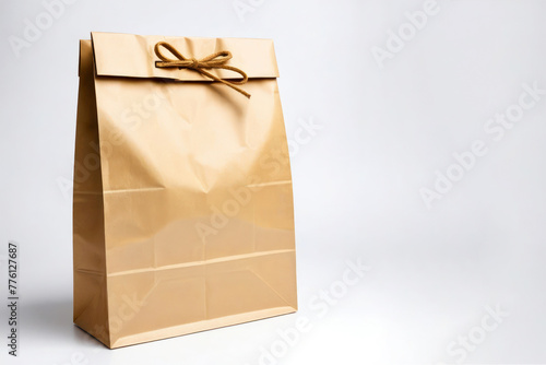 Brown paper shopping bag. Layout for advertising. Illustration with place for text.