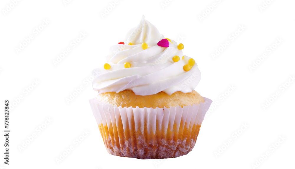 Cupcake with white frosting on transparent background. Cupcake with white frosting on transparent background.