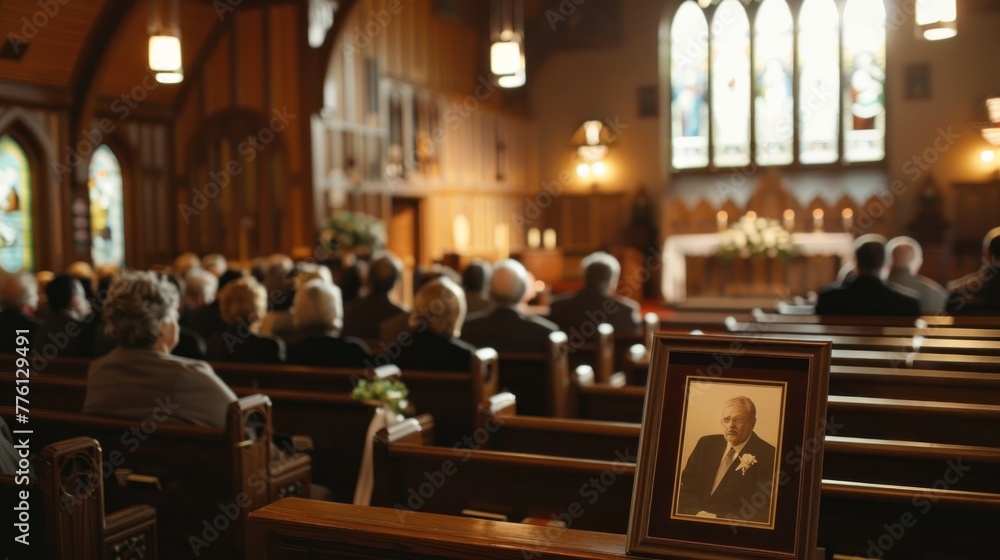 Memorial service for the old man, a respected member of the community who touched many lives through his kindness and generosity. Memorial service for the old man, a respected member of the community who touched many lives through his kindness and generosity.
