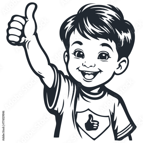 Young boy showing thumbs up, vector illustration