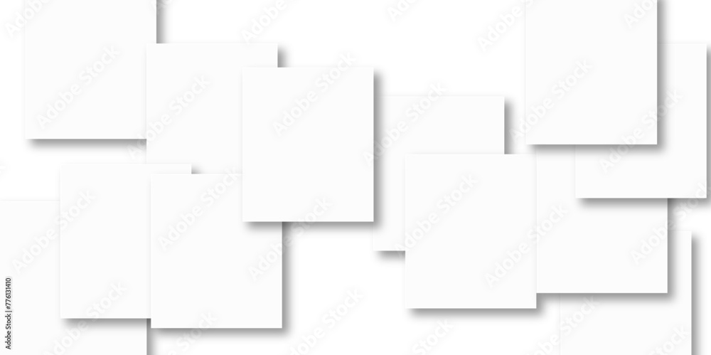 Abstract design with white transparent material in triangle and square shapes on white background. Square in bright light with paper texture.Modern and creative design with different size white boxes. Abstract design with white transparent material in triangle and square shapes on white background. Square in bright light with paper texture.Modern and creative design with different size white boxes.