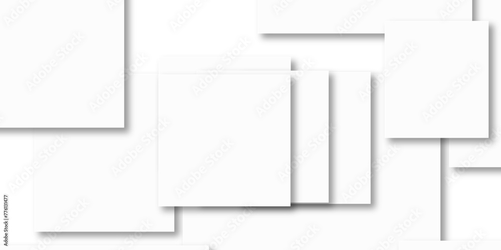 Abstract design with white transparent material in triangle and square shapes on white background. Square in bright light with paper texture.Modern and creative design with different size white boxes. Abstract design with white transparent material in triangle and square shapes on white background. Square in bright light with paper texture.Modern and creative design with different size white boxes.