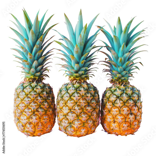 Three pineapples in a row on a Transparent Background