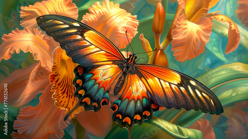 Butterflies with uniquely patterned wings resting on an elegant flower, showcasing nature's accessoriness and aesthetics