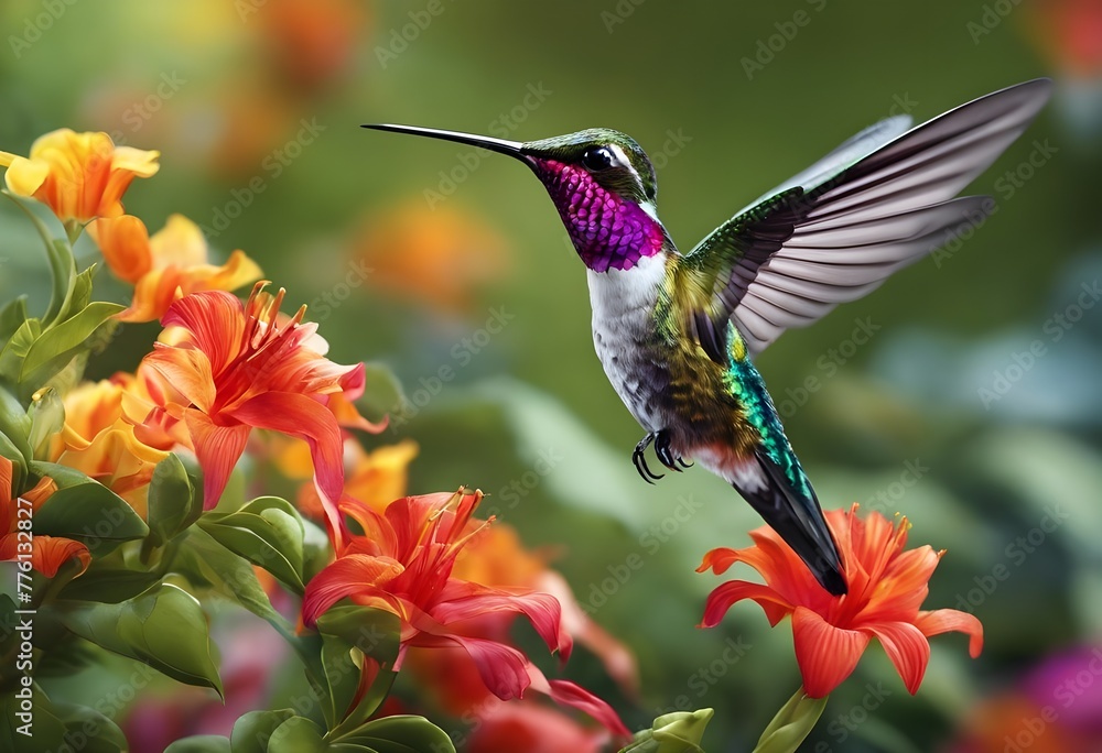 Obraz premium Hummingbird feeding on flower