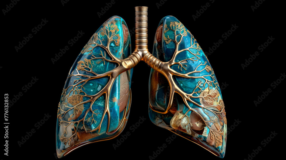 human organs lungs, bronchi, trachea, bronchioles and alveoli, scientific aid, on a black background human organs lungs, bronchi, trachea, bronchioles and alveoli, scientific aid, on a black background