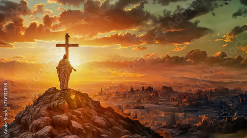 Il Re dei Re, Gesù Cristo accanto alla Sua Croce photo