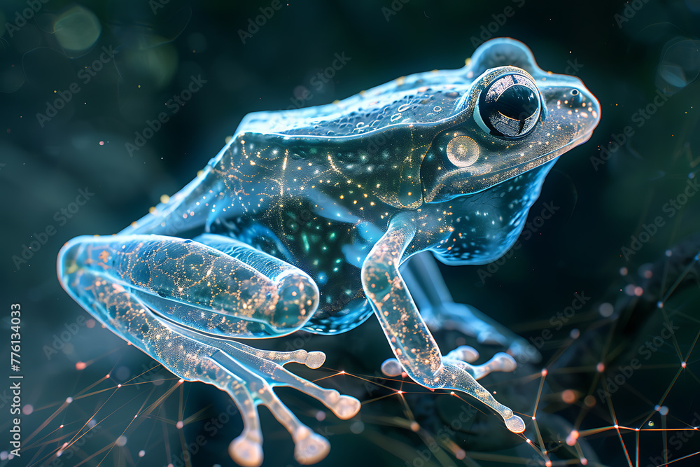 Impressive wireframe-based visualization against a radiant translucent ...