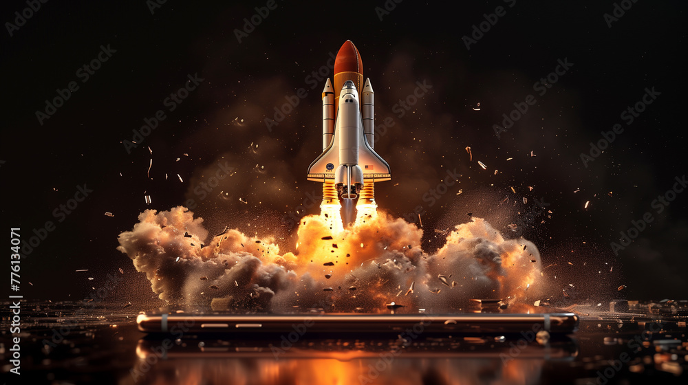 Bitcoin Rocket Launching into Space, Growth Concept