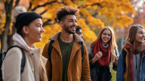 Urban Adventures: Joyful Youth in the Cityscape, Their stylish autumnal attire and genuine expressions of delight paint a picture of modern youth culture — vibrant, connected, and full of life.
