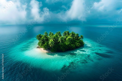 Small island with beach and lagoon in the middle of the ocean. © valentyn640