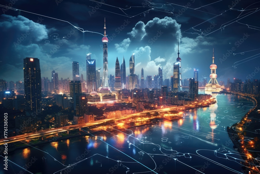 A sprawling cityscape with glowing lights at night,skyscrapers illuminate the futuristic cityscape, AI generated A sprawling cityscape with glowing lights at night,skyscrapers illuminate the futuristic cityscape, AI generated