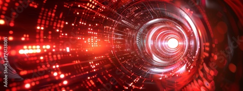 Technology reigns supreme and abstract circles dance in the red background.