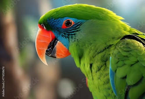Beauty of green parrots in a close-up view photo