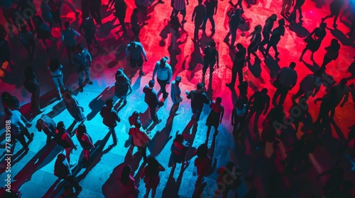 a crowd of dancing people  light shadows