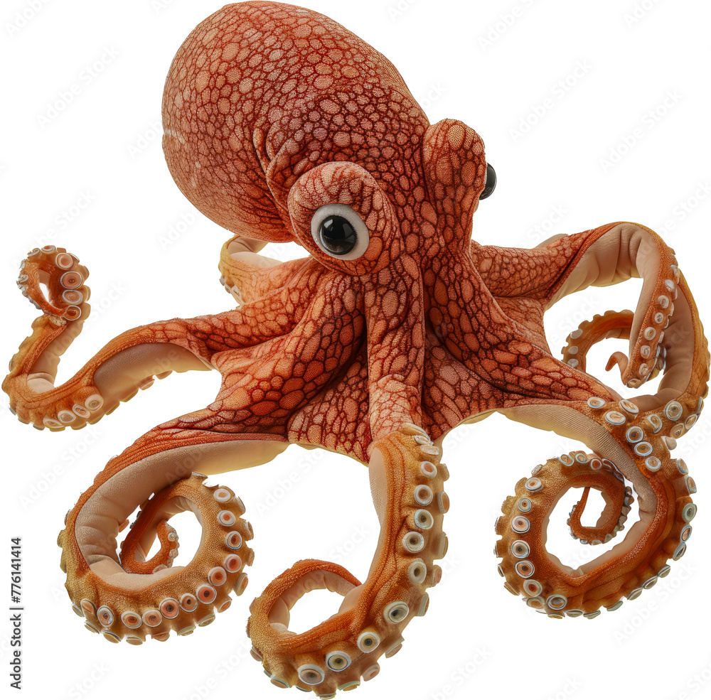 Fototapeta premium Octopus plush toy with large eyes cut out on transparent background