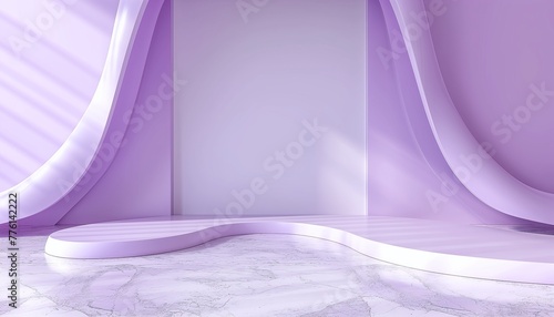 A beautiful abstract modern light lilac backdrop for a product presentation with a smooth pnik marble floor