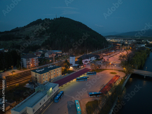 Night view of the railway station in Ruzomberok, Slovakia