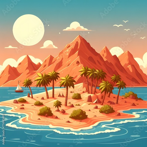 desert island background - 무인도배경. Generative AI © bubbling teapot