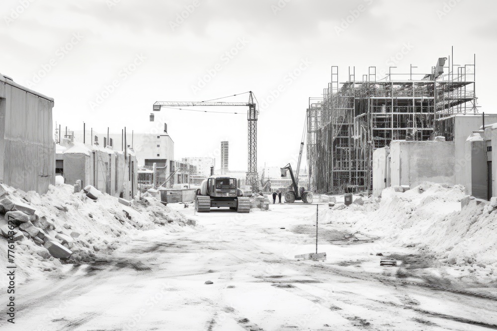 Fototapeta premium Black and white construction , monochrome picture of a construction site, construction site in black and white, AI generated